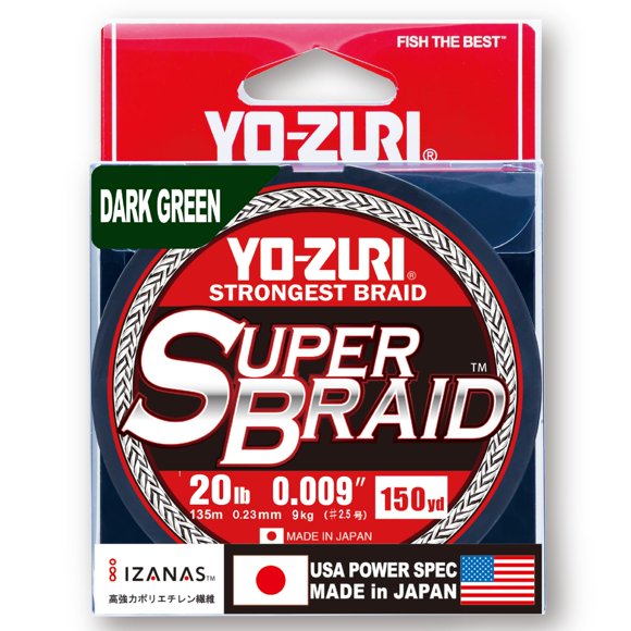 Bobina Fishing Line Yo-Zuri Super Braid de 150 yardas, color verde oscuro, 20 libras