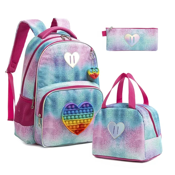Bikab School Bags 3 in 1 Kids Bags for Girls Kawaii Backpack Waterproof Children School Bags for Girl 16" Bag for Girls Set
