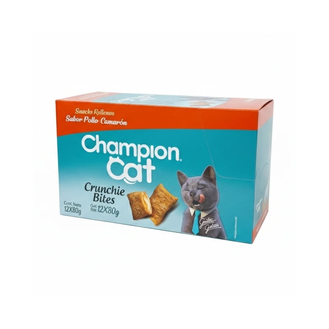Snack Champion Cat Crunchie Bites Pollo - Camarón 12x 80 Grs.