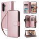 thumbnail image 3 of Funda Cartera con Cremallera y Correa para Samsung Galaxy A24 4G Soporte y Tarjetero Oro rosa, 3 of 6