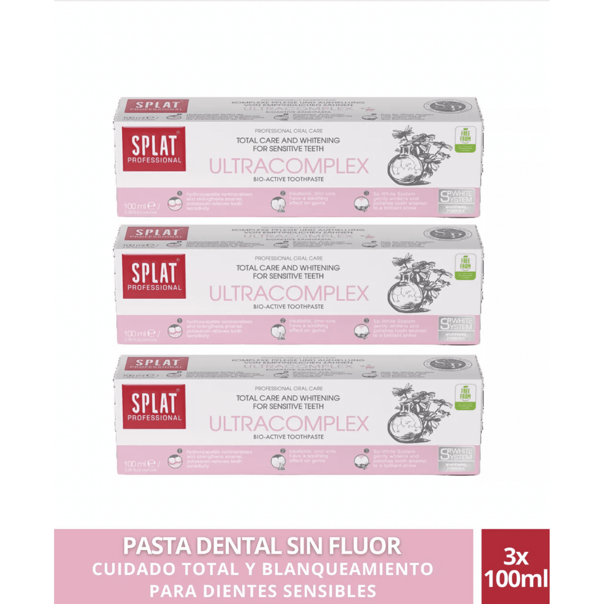 Pack 3 Pasta Dental Blanqueadora Splat Ultracomplex. Sin Fluor100ml