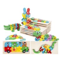 Genérico - Set 5 Puzzles Rompecabezas 3D Madera Animales Niños Lau