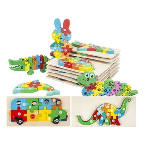 Genérico - Set 5 Puzzles Rompecabezas 3D Madera Animales Niños Lau