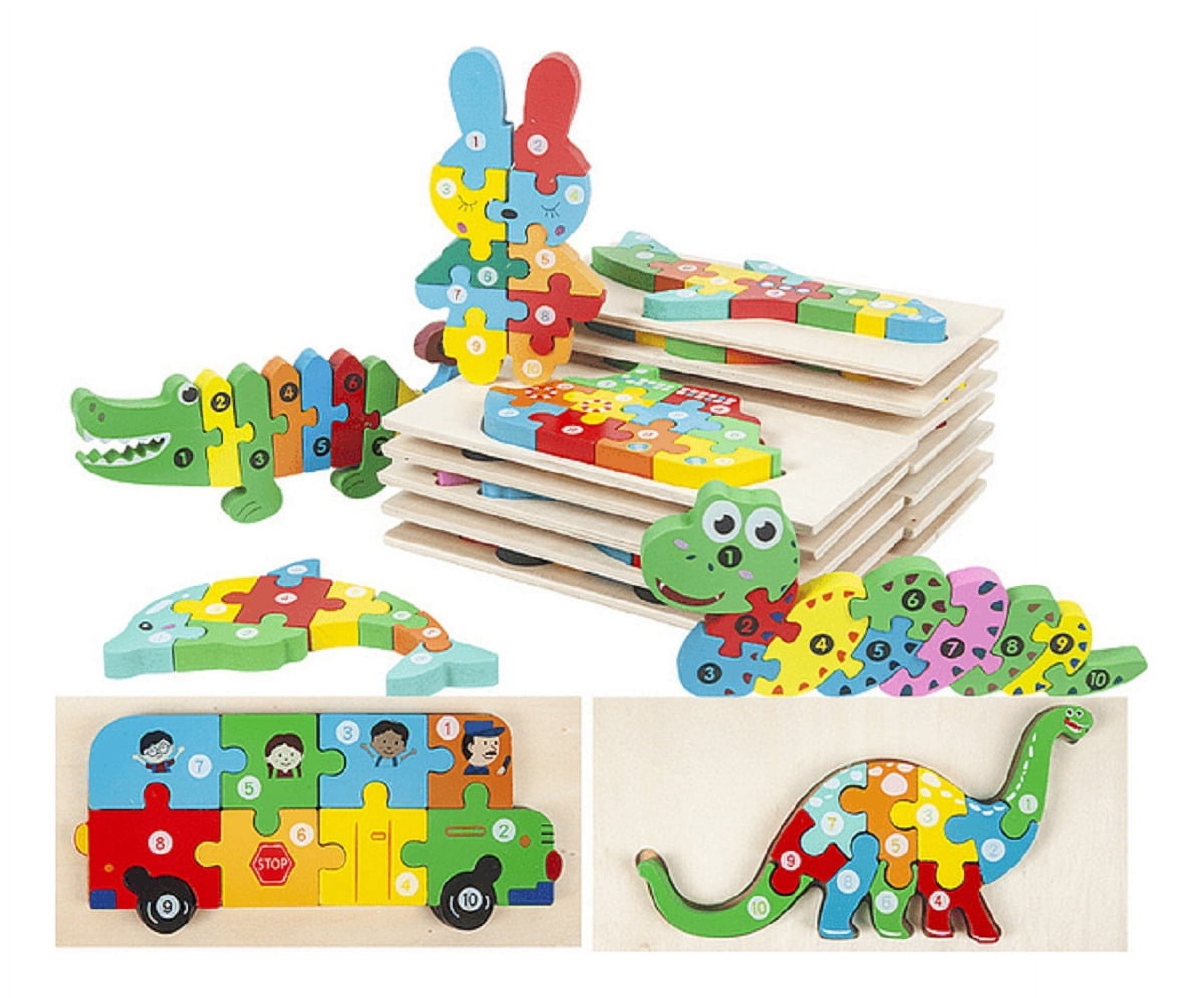 Genérico - Set 5 Puzzles Rompecabezas 3D Madera Animales Niños Lau