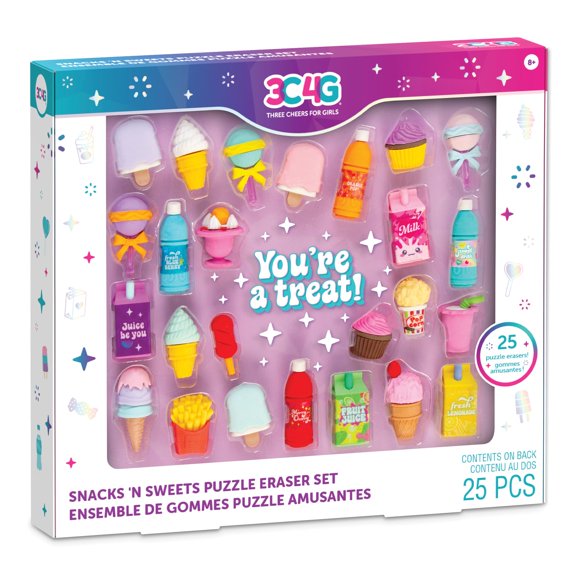 Set de borradores de rompecabezas Make It Real 3C4G Snacks 'N Sweets, 25 alimentos