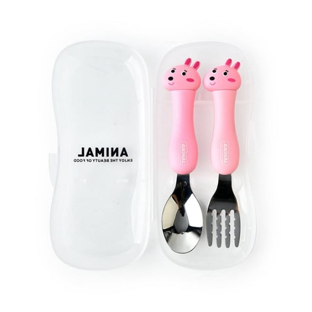 2pcs Children's Tableware Baby Feeding Spoon Fork With Storage Box Stainless Steel Non-Slip Kids Training Cutlery Baby Food Ute