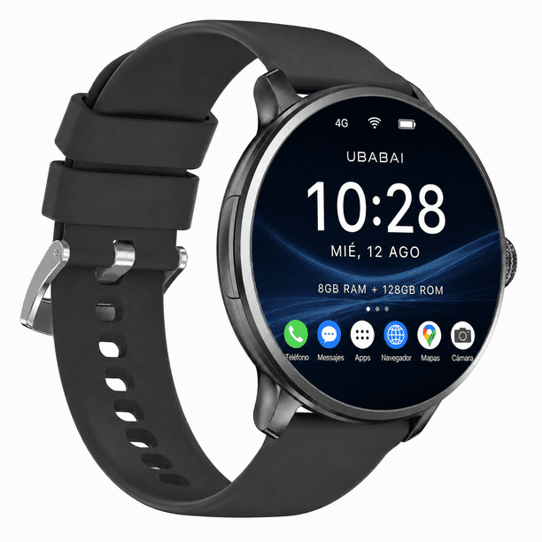 UBABAI Reloj Inteligente Android 10 con SIM 4G LTE AMOLED 1.6", GPS, Wi-Fi, Cámara 2 MP, 8GB+128GB