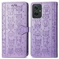 Funda Cartera Foxdock Para Motorola Moto G55 , Flip Pu Con Relieve De Gatos Y Perros, Tarjetero Y Soporte