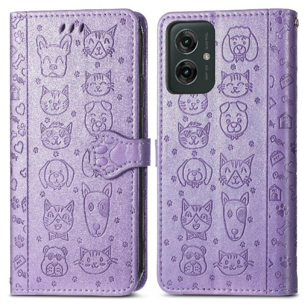 Funda Cartera FOXDOCK para Motorola Moto G55 , Flip PU con Relieve de Gatos y Perros, Tarjetero y Soporte