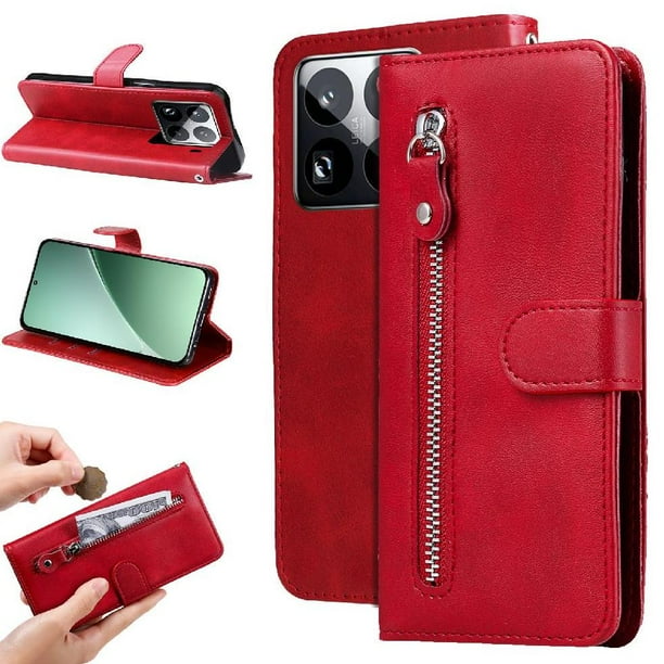Funda con Cremallera para Xiaomi 15 Pro, Carcasa Cartera de Cuero PU con Soporte y Tarjetero