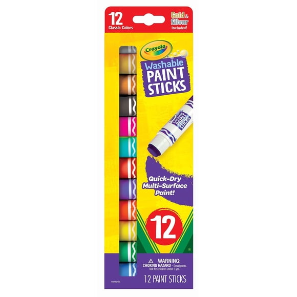 Set de pintura Crayola Quick Dry Paint Sticks, lavables para niños, 12 unidades