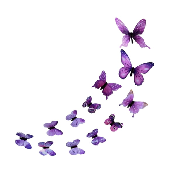 12 piezas 3D pegatinas de pared de Mariposa luminosa decoración de pared decoración del hogar calcomanías artísticas de pared para habitación de niños Púrpura