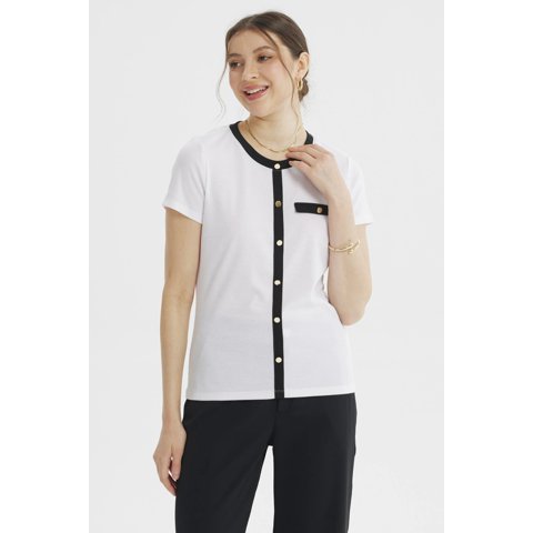 Fashionspark - Polera Mujer Abotonado Falso Blanco