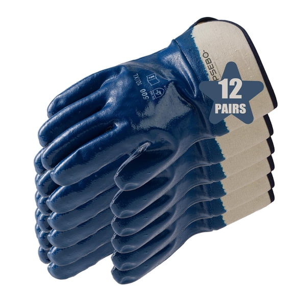 Guantes de trabajo de seguridad Supsebo recubiertos de nitrilo, 12 pares