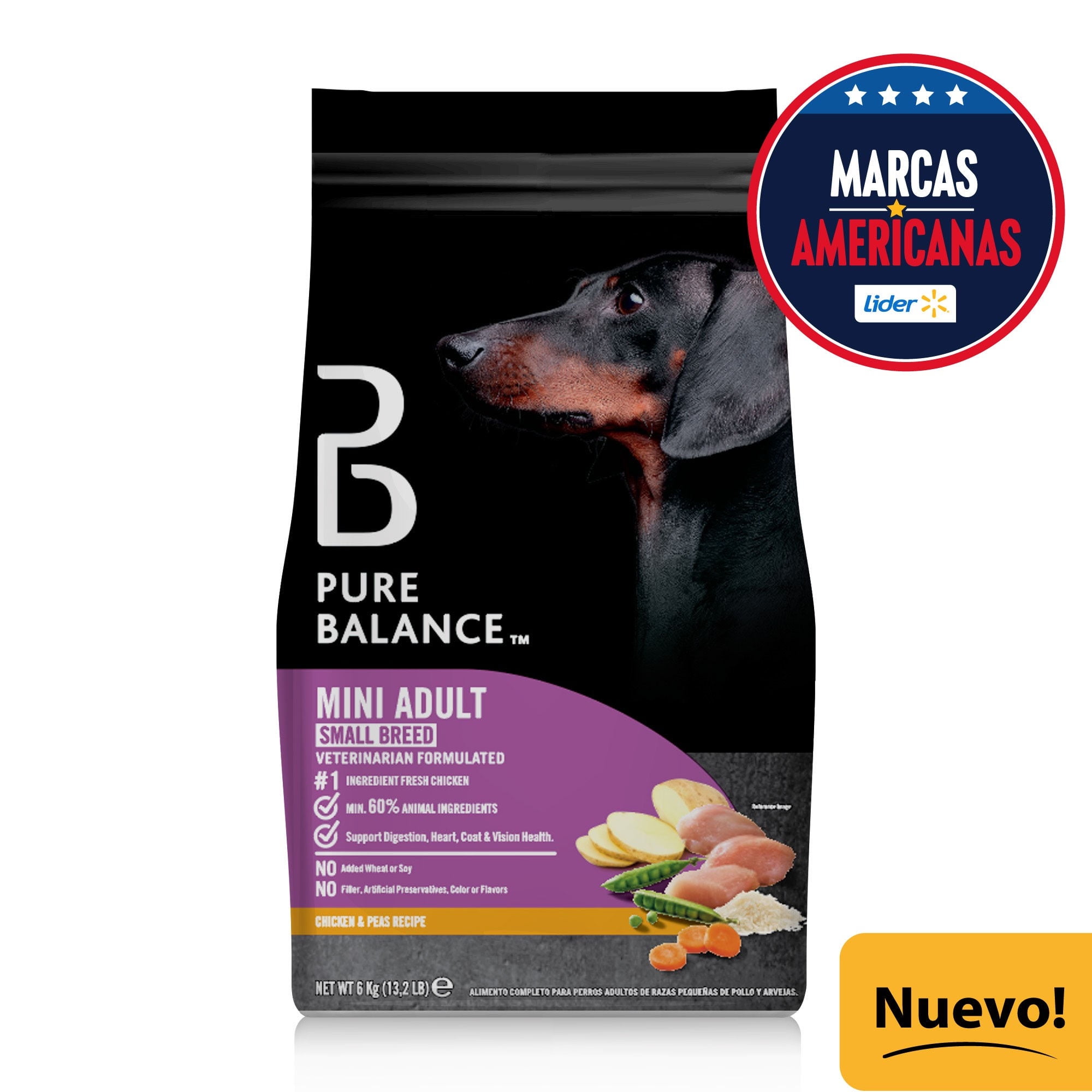Alimento Seco Perro Adulto Raza Pequeña De Pollo Y Arvejas 6 kg Pure Balance