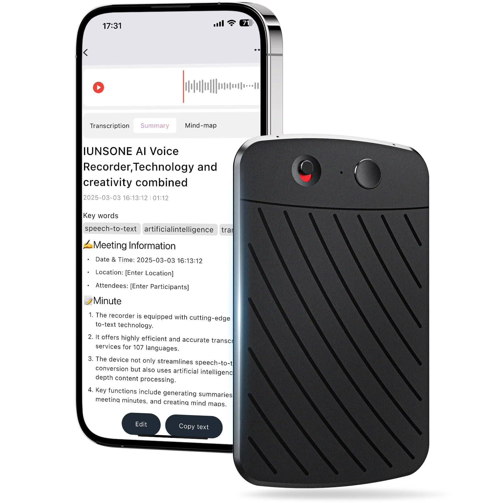 Grabadora De Voz Iunsone Ai Voice Recorder 64 Gb De Memoria 112 Idiomas