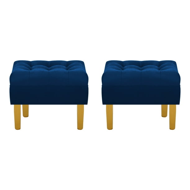 Set Pouf Wood 1c Felpa 01 Azul Marino