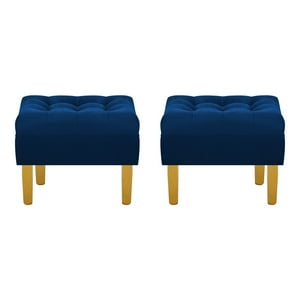 Bodevir - Set Pouf Wood 1C Felpa 01 Azul Marino