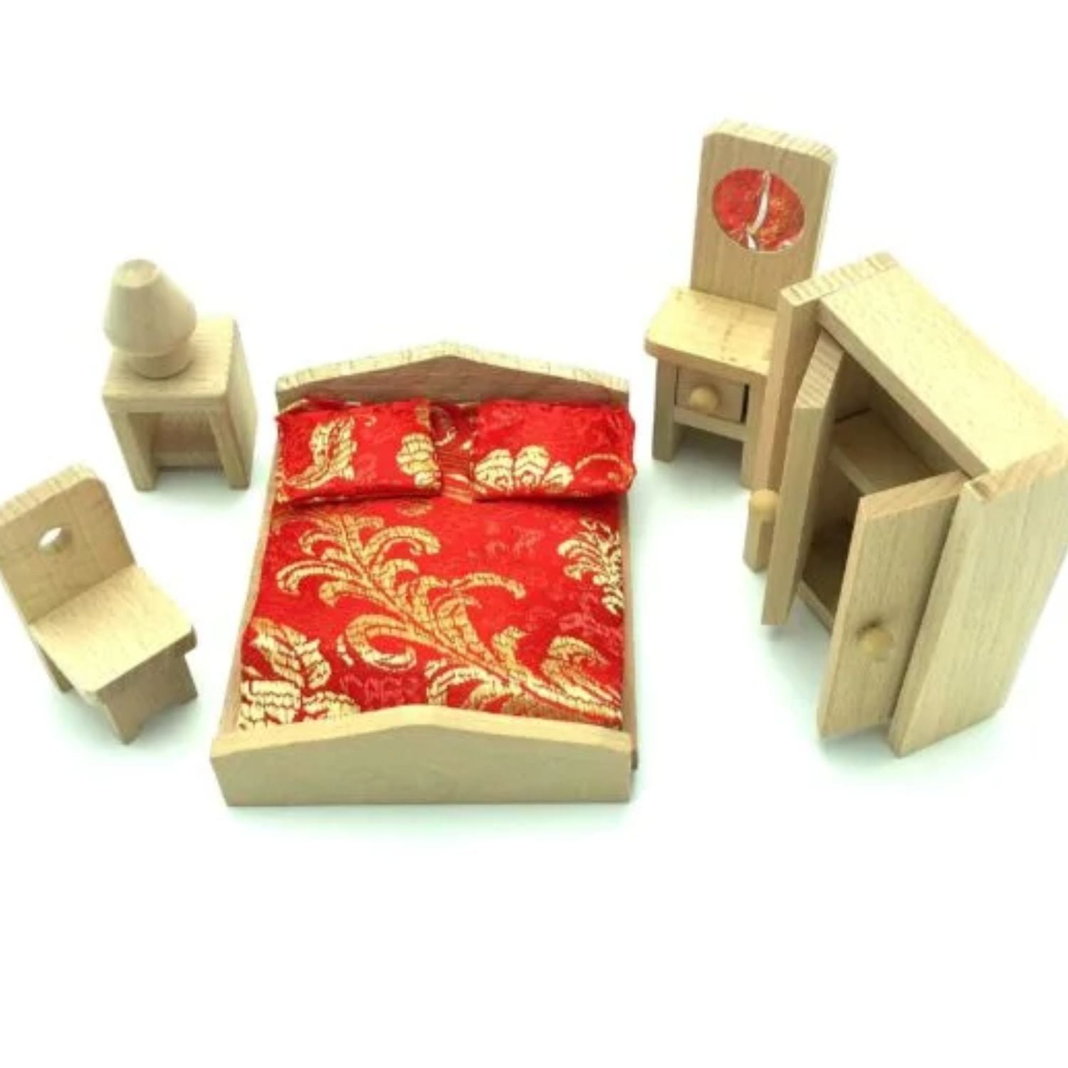 Set De 4 Muebles En Miniatura De Madera Para Casa De Muñecas | Cocina, Baño, Dormitorio Y Habitación | Juguete De Puzzle Para Niños De 3 Años O Más