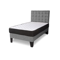 M Sole - Cama 1.5 Plazas Completa Base Americana + Colchón De Resortes + Respaldo Cuadros Gris Claro