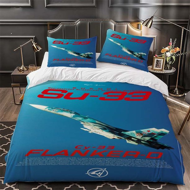 SU33 Aircraft Theme Bedding Set | Comfortable Polyester Duvet Cover and 2 Pillowcases Ideal for All Seasons