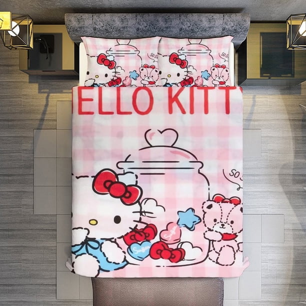 Hello Kitty SO SWEET 3 Pieces Duvet Cover Set Full Size Super Soft Fade Resistant Microfiber