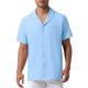 thumbnail image 1 of INSPIRE CHIC Camisas de Lino para Hombre Cuello Campamento Manga Corta Botón Abajo Camisas de Playa de Verano 2XL Azul, 1 of 6