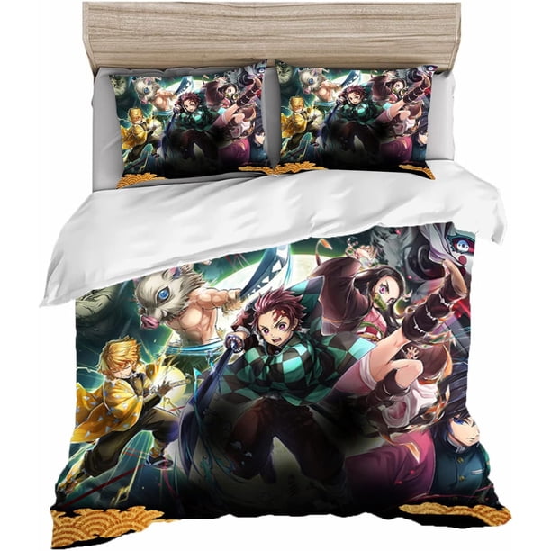 Demon Slayer Bedding Set Nezuko Microfiber Children's Bedding Set Anime Bedding Set for Kids Teens