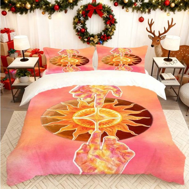 "Hand Touching the Sun" Printed Duvet Cover Set Themed Printed Bedding Set 1 Duvet Cover + 2 Pillowcases 100% Polyester Wear-Resistant and Wrinkle-Resistant Ski