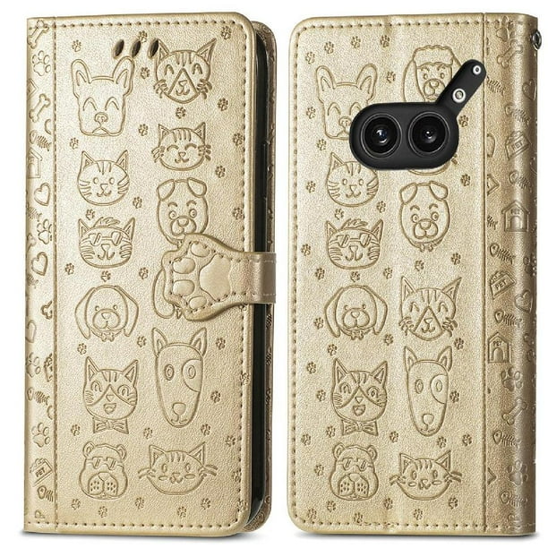 Funda Cartera FOXDOCK para Nothing Phone 2a Plus , Flip PU con Relieve de Gatos y Perros, Tarjetero y Soporte
