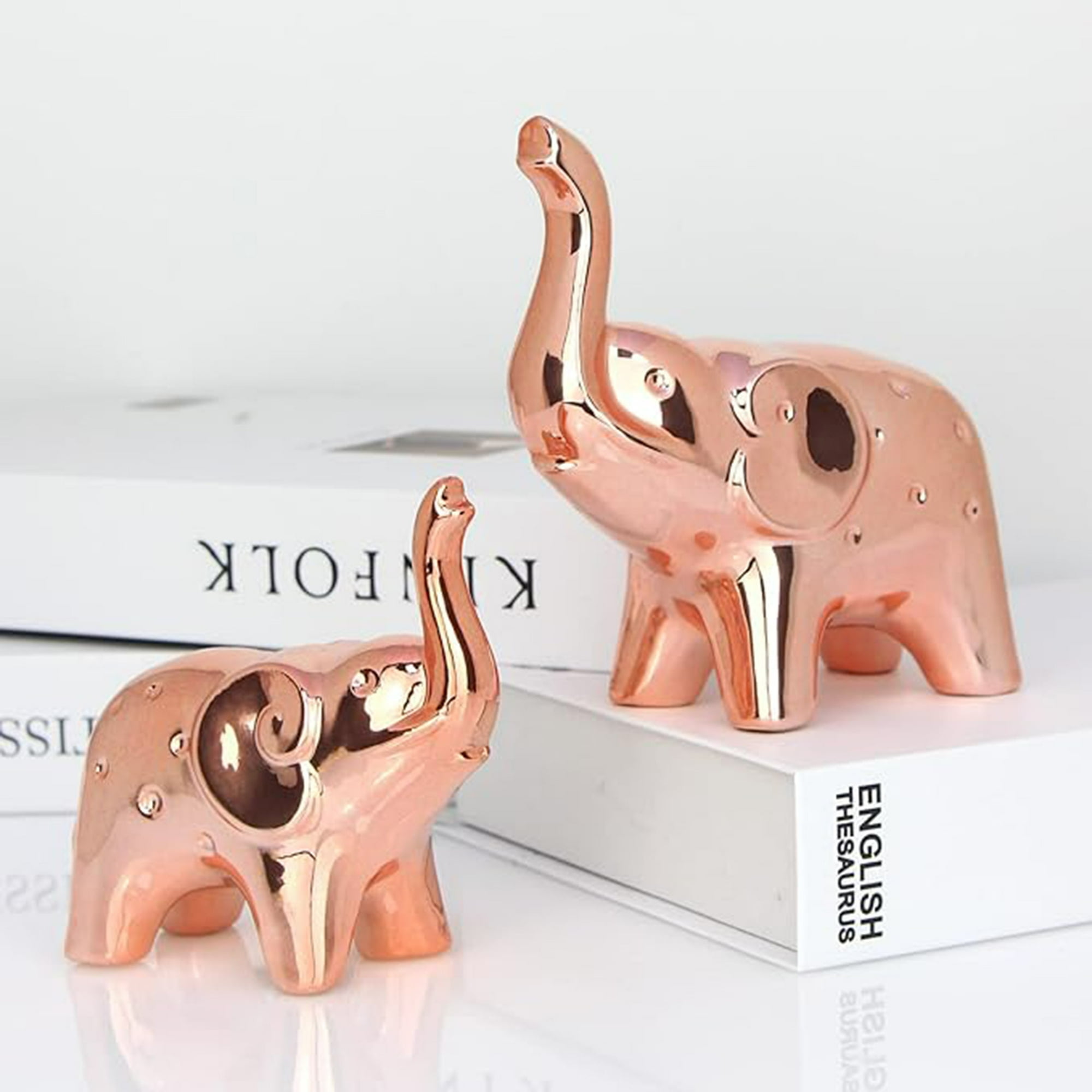 Veat00l - Un Par De Estatuas De Elefante Para Decoración Del Hogar, Cifras De Estilo Moderno, Escultura Para Oficina, Computadora, Estantería, Sala De Estar (cerámica Oro Rosa)
