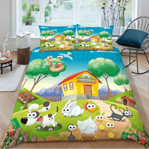 House Gradient Duvet Quilt Covers Pillow Case Bedding Sets3-Piece Bedding Set (1 Duvet Cover + 2 Pillow Shams)