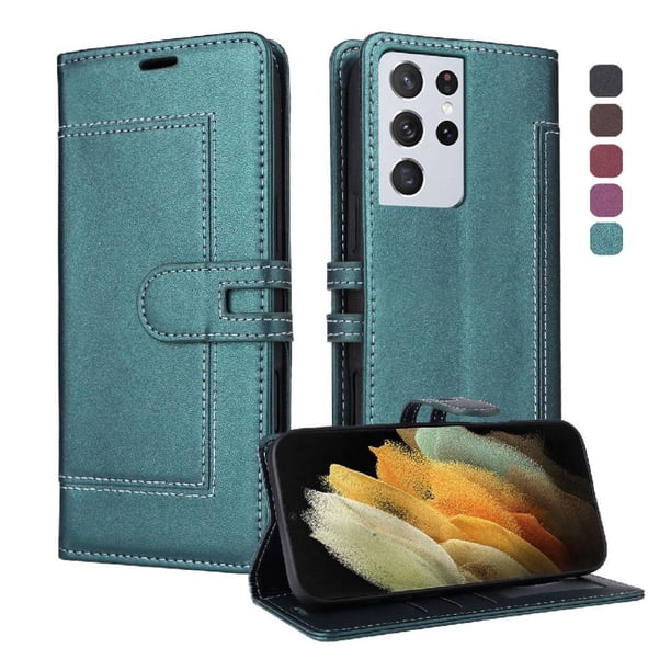 Premium Wallet Case for Samsung Galaxy S23 Ultra with Card Slots & Kickstand, Flip Cover Green