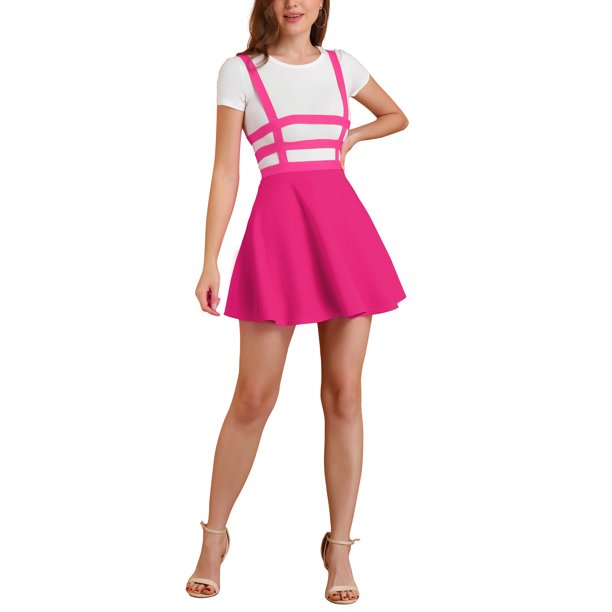 INSPIRE CHIC Falda de Mujer Regreso a Clases Plisada General Gótica Elástica de Cintura Alta Línea A Kawaii Falda con Tirantes Rosa Rojo L
