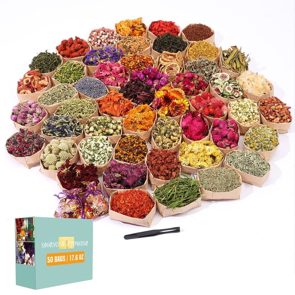 Kit De Flores Secas 50 Bolsas De Hierbas Secas 100% Naturales
