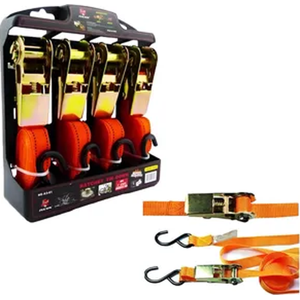 Genérico - Set Kit Juego Eslinga Cinta Amarre Ratchet 4 Piezas Naranja