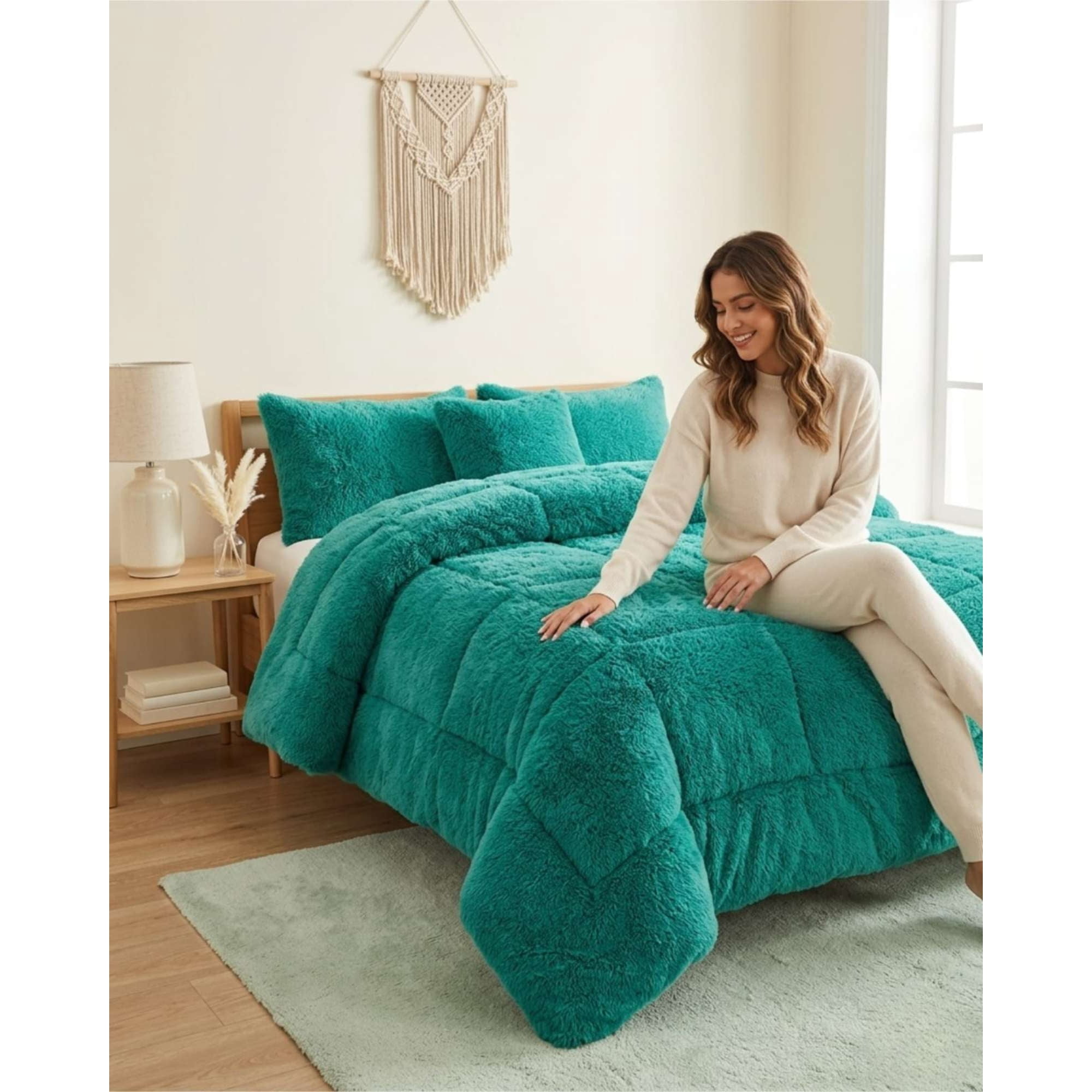 Todo Para El Hogar - Plumón Pelo Largo 1,5 Plazas Acolchado Invierno + Fundas