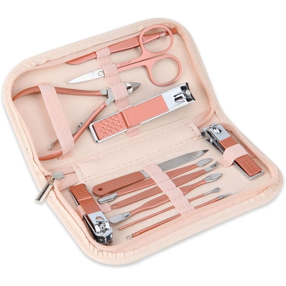 Set Manicura 12 Piezas Portaatil Estuche Rosa Gold