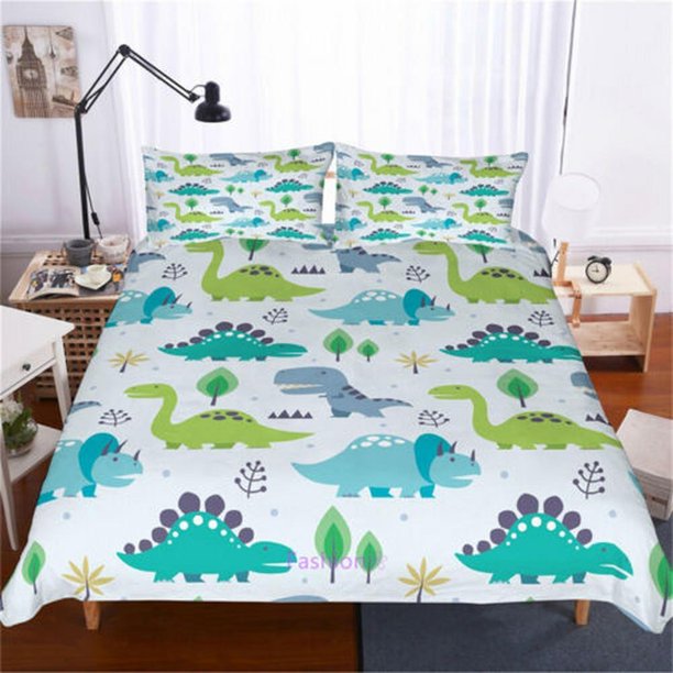 Dinosaur Cartoon Animals Print Quilt Duvet Cover Set Soft Super Bedclothes3-Piece Bedding Set