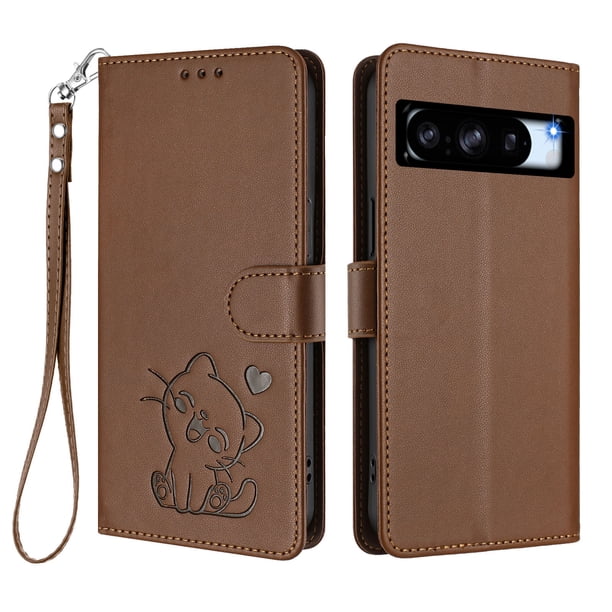 Funda Billetera con Espacio para Fotos para Google Pixel 8 Pro, Marrón