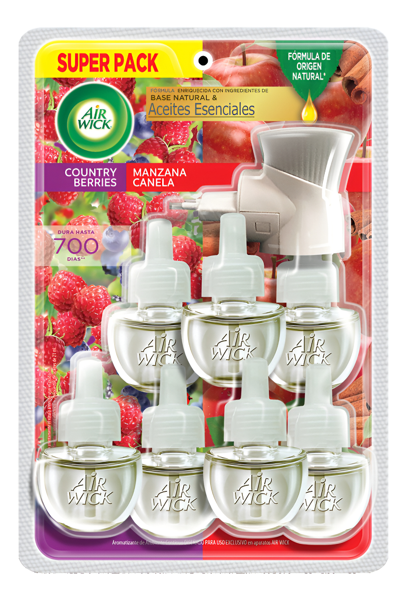 Aparato + 7 Repuestos Aromatizantes Ambiental Eléctrico Air Wick Manzana Canela Y Country Berries