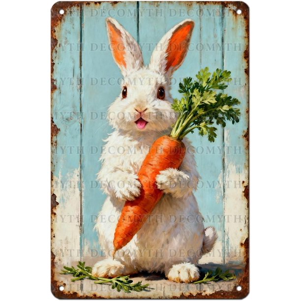 Letrero estaño metal conejo Pascua vintage conejo flor huevo primavera arte pared hogar granja cocina dormitorio 20x30cm