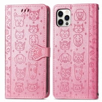 Funda Cartera Foxdock Para Iphone 12 Promax , Flip Pu Con Relieve De Gatos Y Perros, Tarjetero Y Soporte