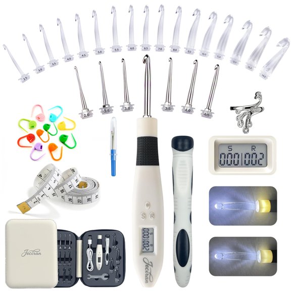 Set de Ganchillos de Crochet Jeciran 24 Puntas LED Recargable