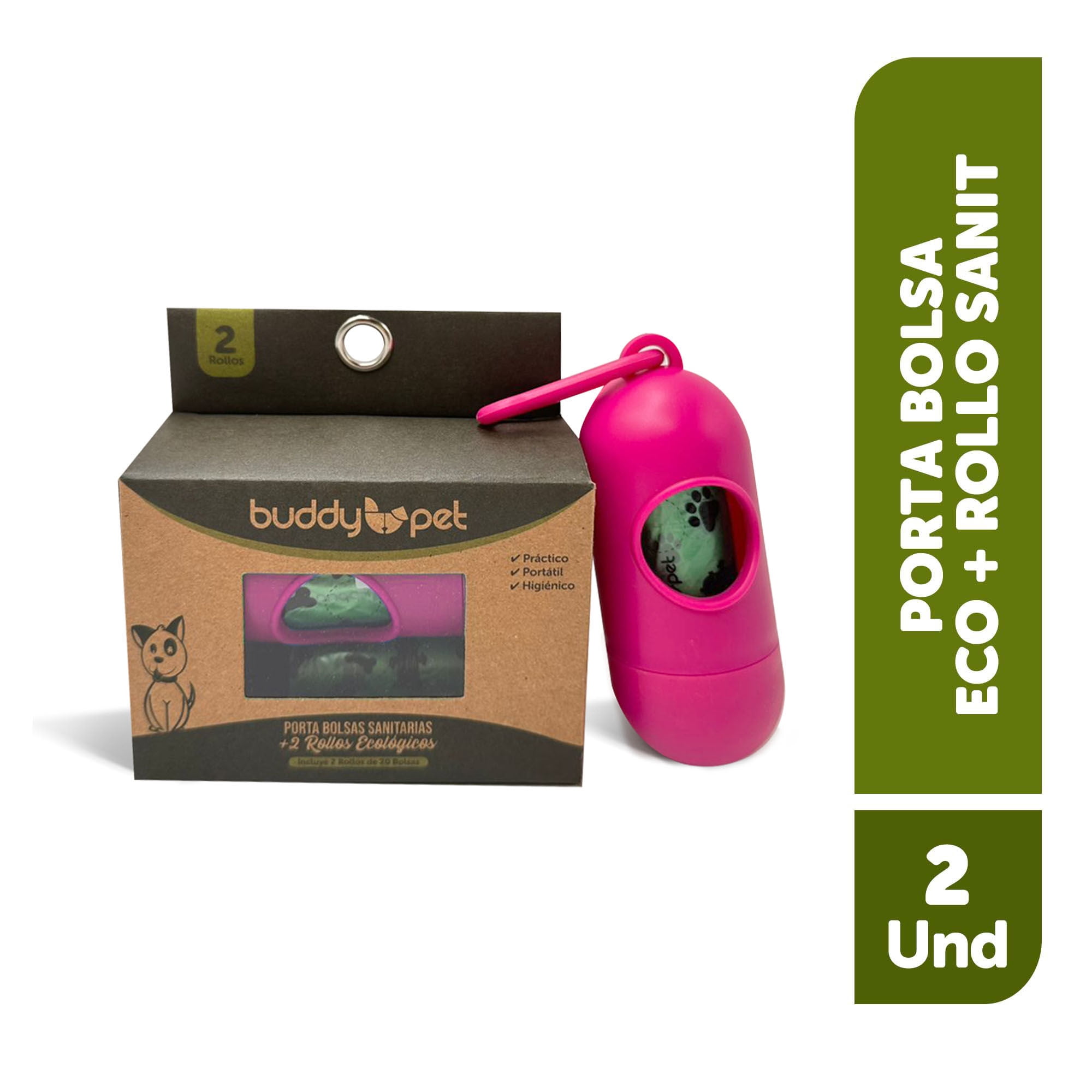 Porta Bolsa + 2 Bolsas Ecológicas 1 Un Buddy Pet
