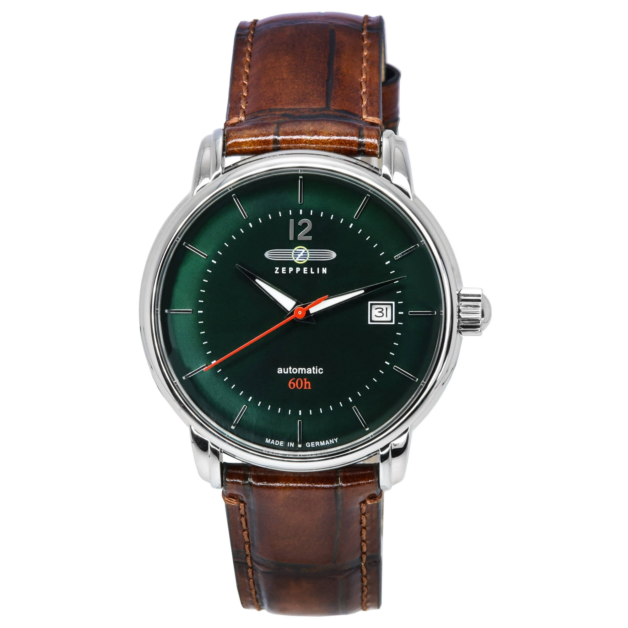Zeppelin - Reloj Automático Lz 120 Bodensee, Correa De Cuero, Dial Verde Oscuro, Para Hombre - Modelo 81604