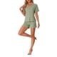 thumbnail image 2 of INSPIRE CHIC Conjunto de Pijama para Mujer 100% Algodón Manga Corta con Botones Ropa de Dormir con Bolsillos y Pantalones Cortos con Cintura Elástica S Verde, 2 of 6