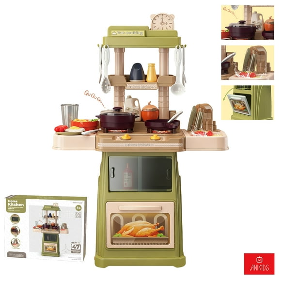 Juguete Cocinar 66cm Para Niños Luz Sonido Agua 47 Piezas Verde Musgo