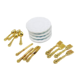 Bothyi - Plato De Porcelana Para Casa De Muñecas, Caja Para Habitación De Casa De Muñecas 1/12, Muebles Para Muñecas Infantiles Aureate