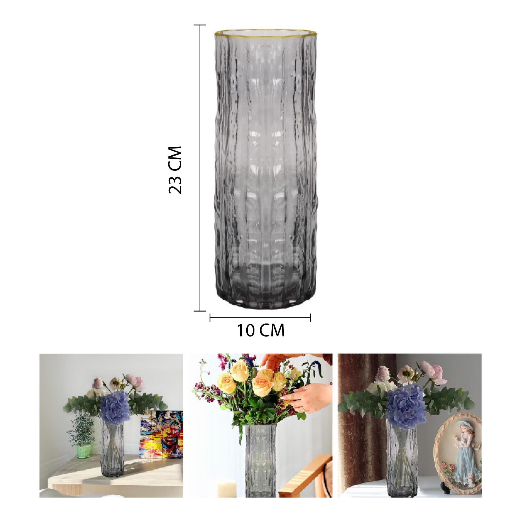 Xianzhu - Florero Jarrón Decorativo De Vidrio Con Borde Dorado 23 X 10 Cm